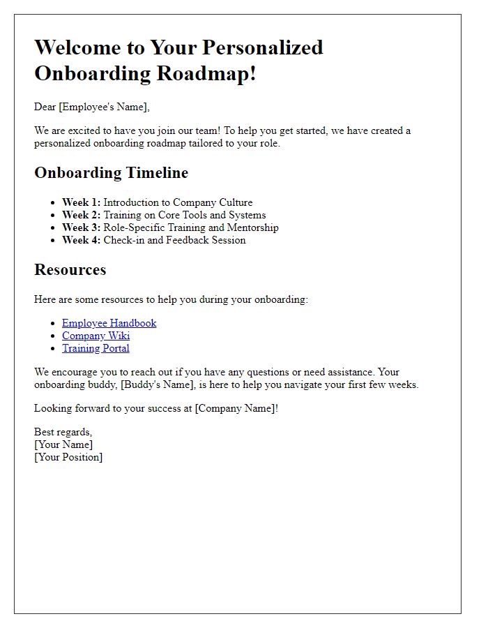 Letter template of Your Personalized Onboarding Roadmap