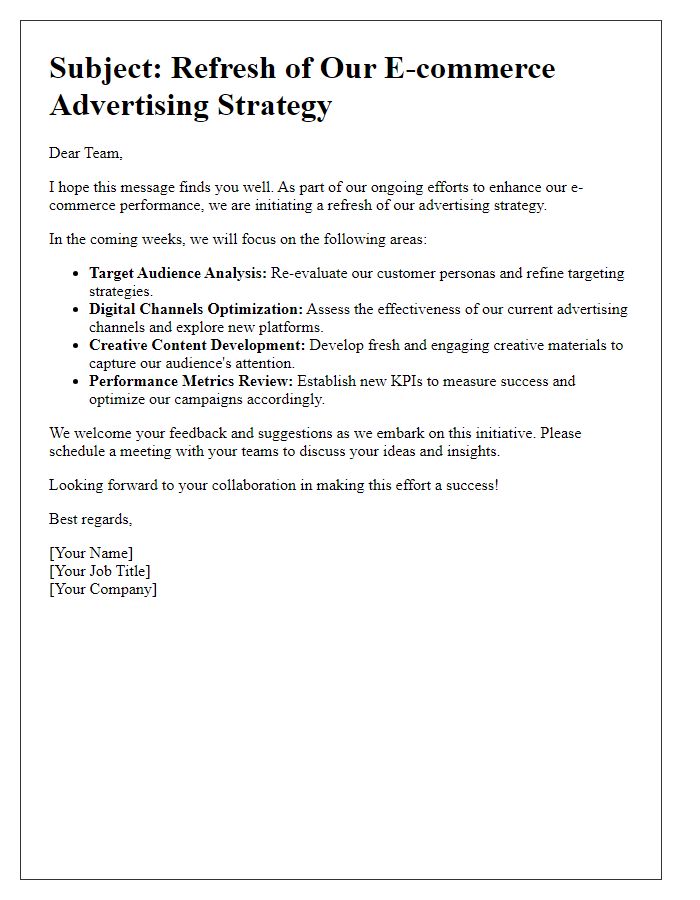 Letter template of e-commerce advertising strategy refresh