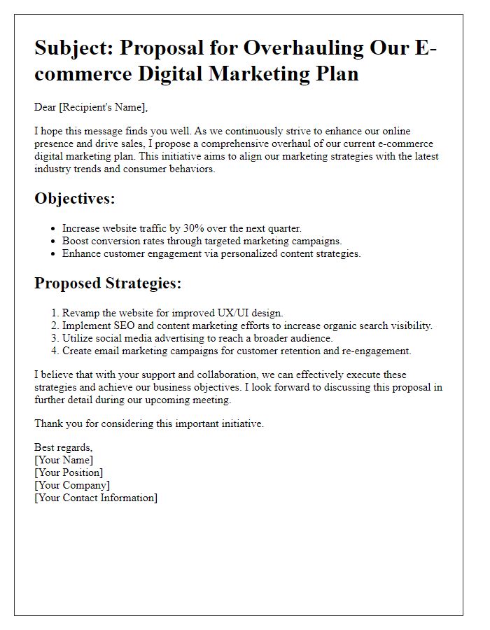 Letter template of e-commerce digital marketing plan overhaul