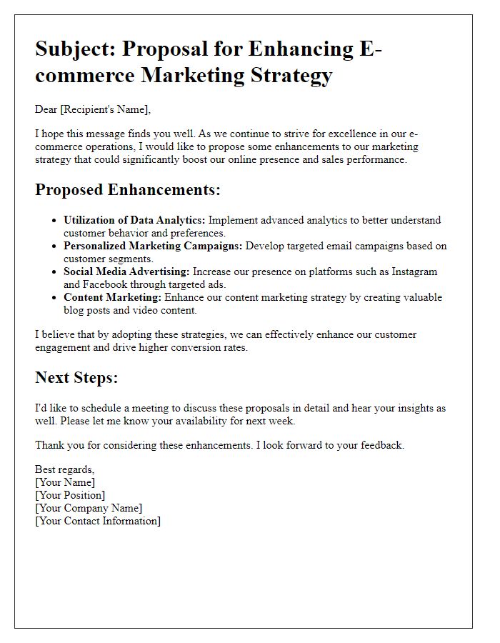 Letter template of e-commerce marketing strategy enhancement