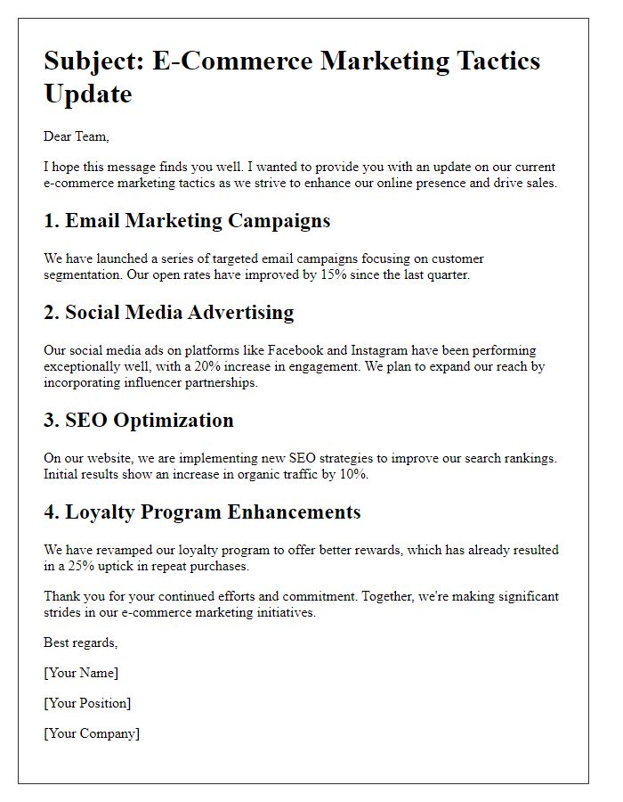 Letter template of e-commerce marketing tactics update