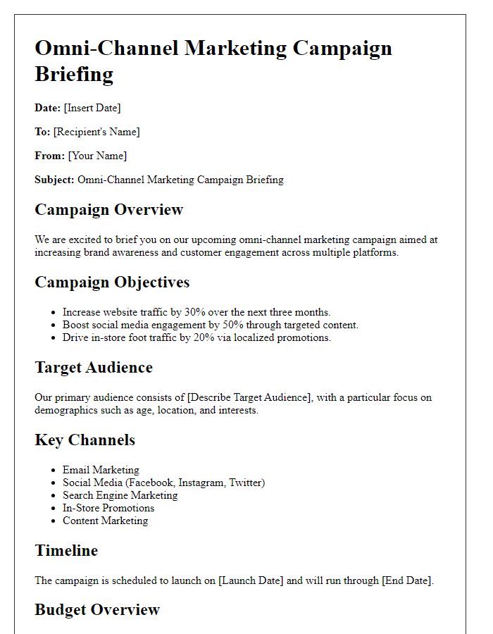 Letter template of omni-channel marketing campaign briefing