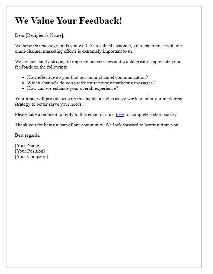 Letter template of omni-channel marketing feedback request