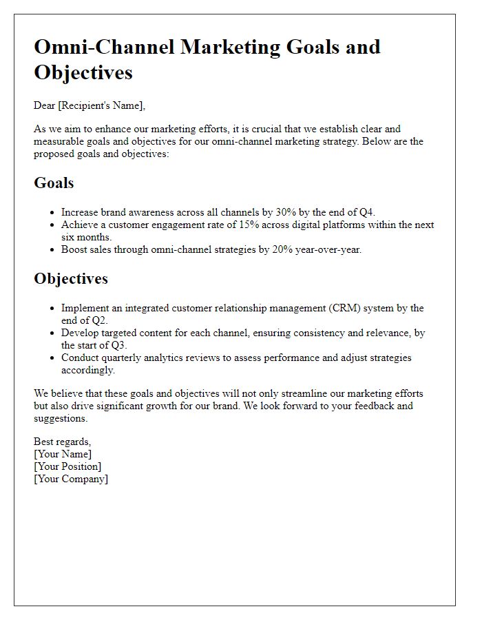 Letter template of omni-channel marketing goals and objectives