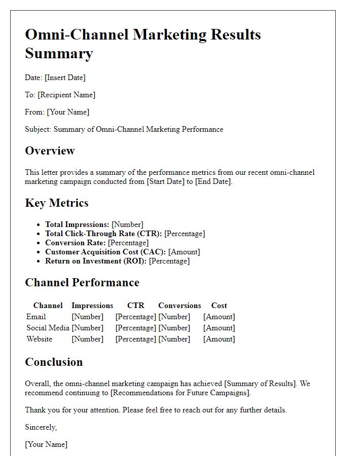 Letter template of omni-channel marketing results summary