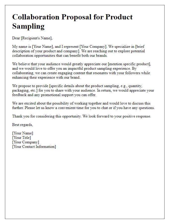 Letter template of collaboration outreach for impactful product sampling.