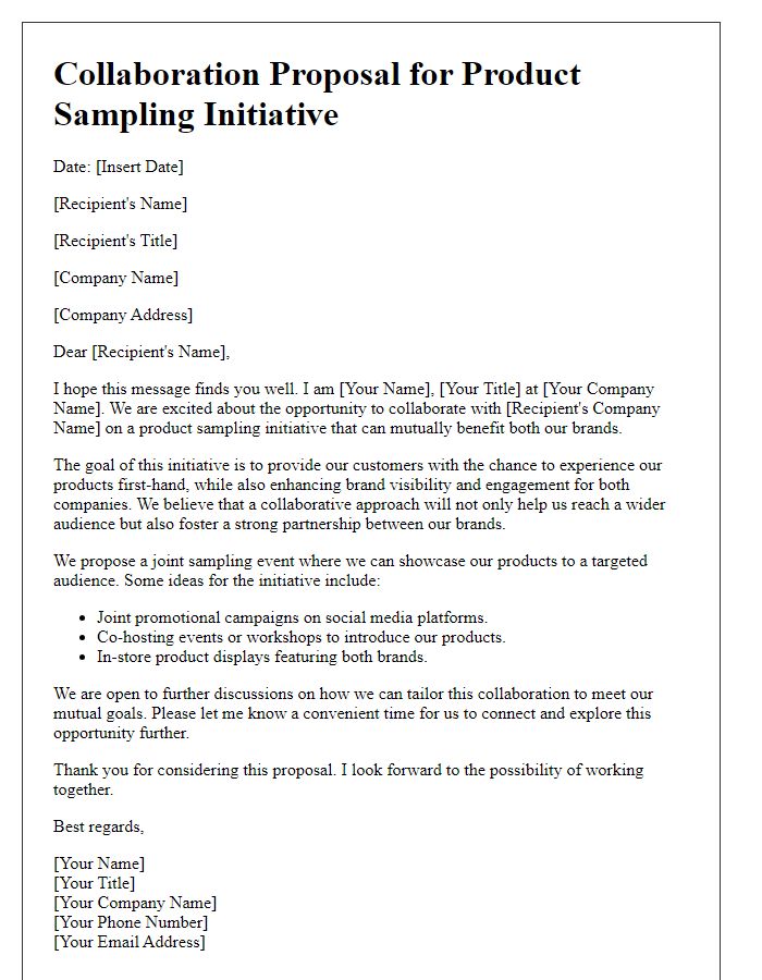 Letter template of collaboration for product sampling initiative.