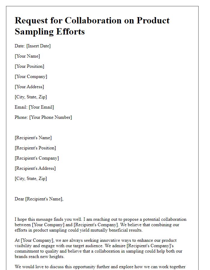 Letter template of request for collaboration on product sampling efforts.