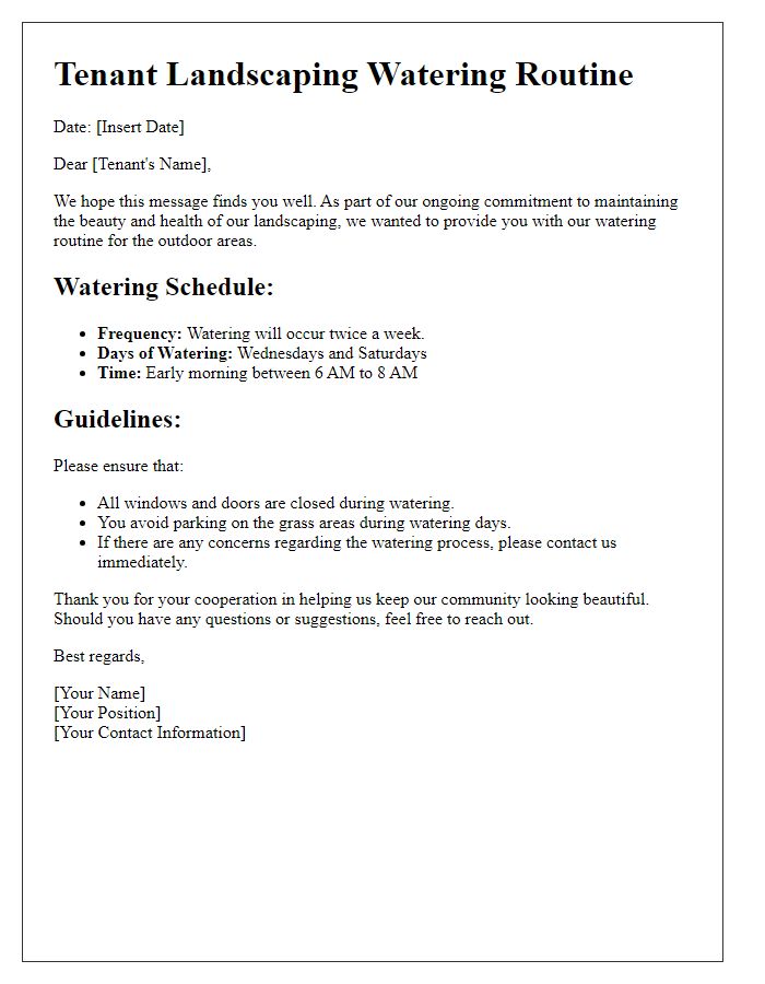 Letter template of tenant landscaping watering routine