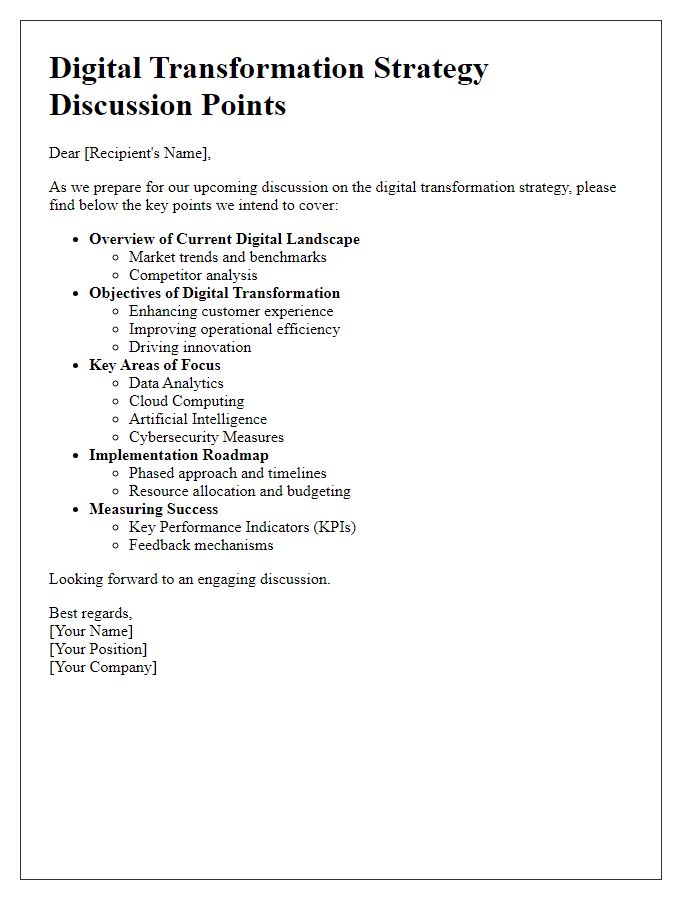 Letter template of digital transformation strategy discussion points