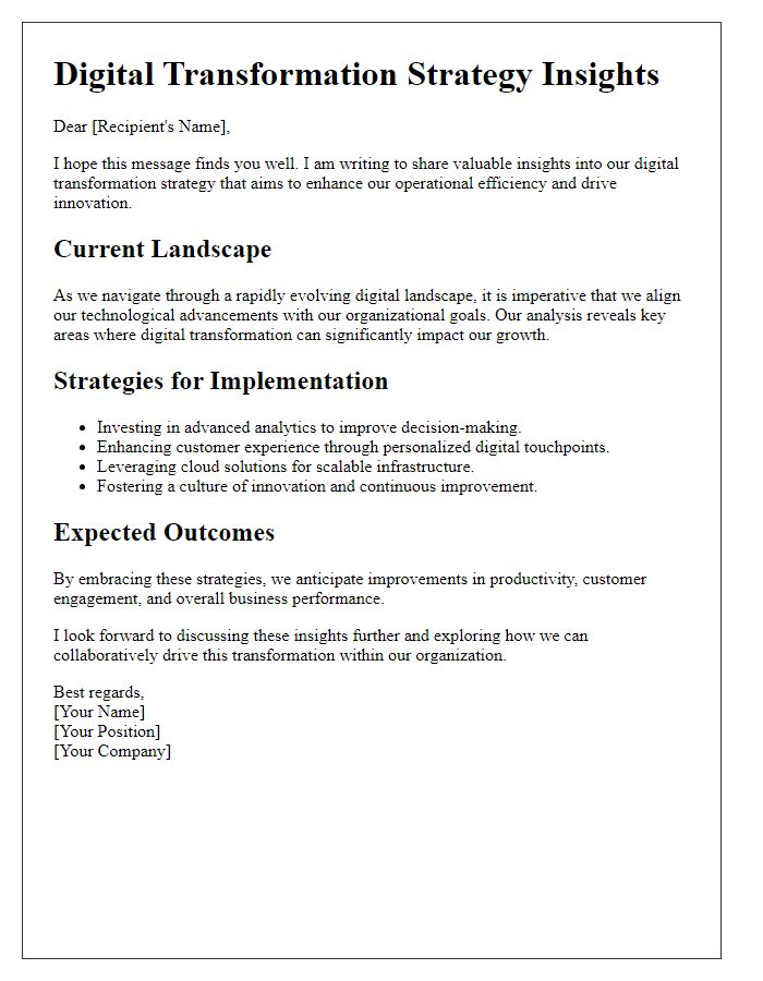 Letter template of digital transformation strategy insights