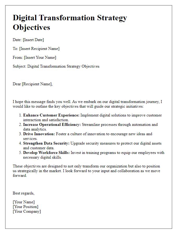 Letter template of digital transformation strategy objectives