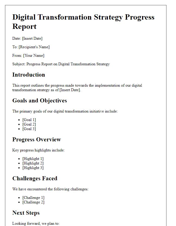 Letter template of digital transformation strategy progress report