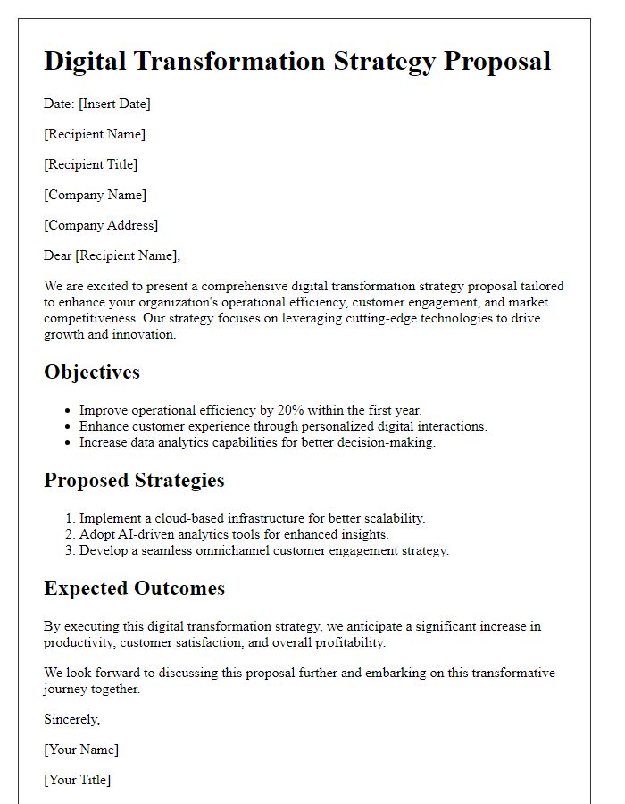 Letter template of digital transformation strategy proposal