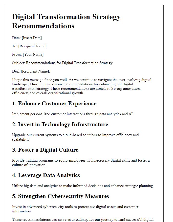 Letter template of digital transformation strategy recommendations