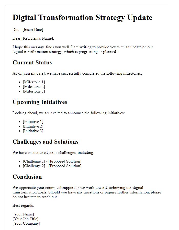 Letter template of digital transformation strategy update