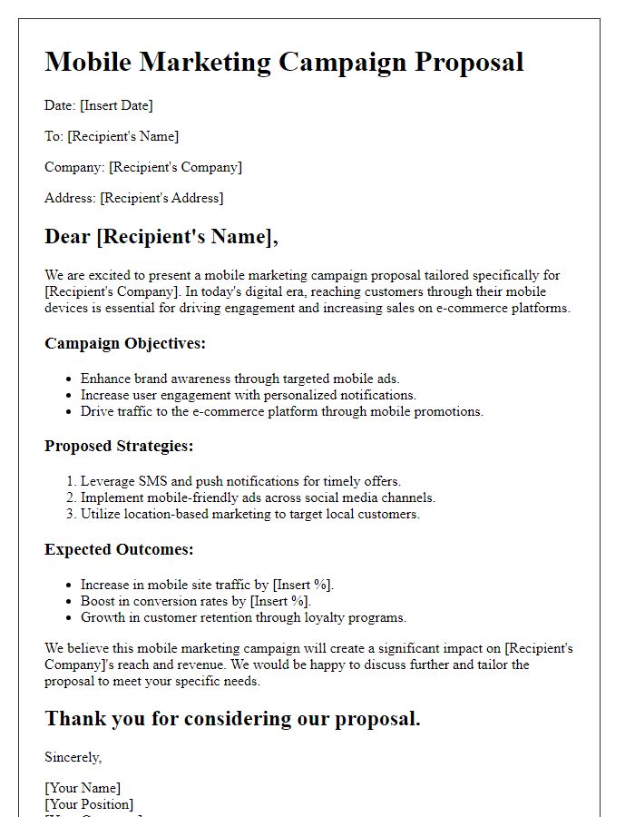 Letter template of mobile marketing campaign proposal for e-commerce platforms