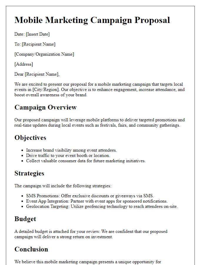 Letter template of mobile marketing campaign proposal for local events