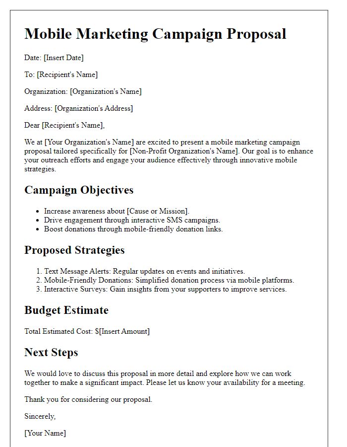 Letter template of mobile marketing campaign proposal for non-profit organizations