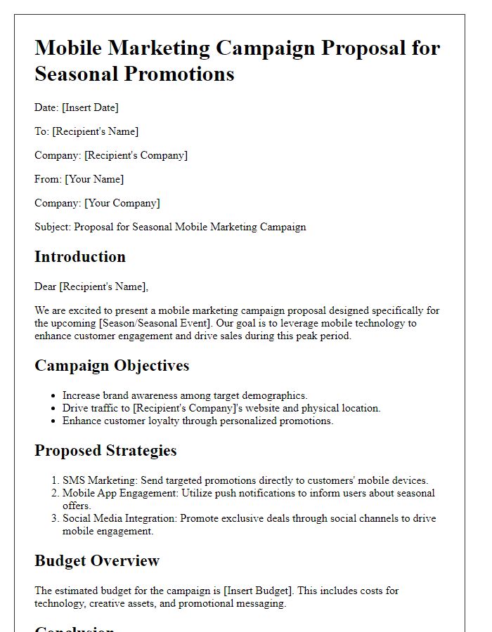 Letter template of mobile marketing campaign proposal for seasonal promotions