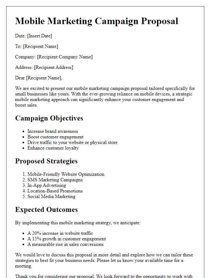 Letter template of mobile marketing campaign proposal for small businesses