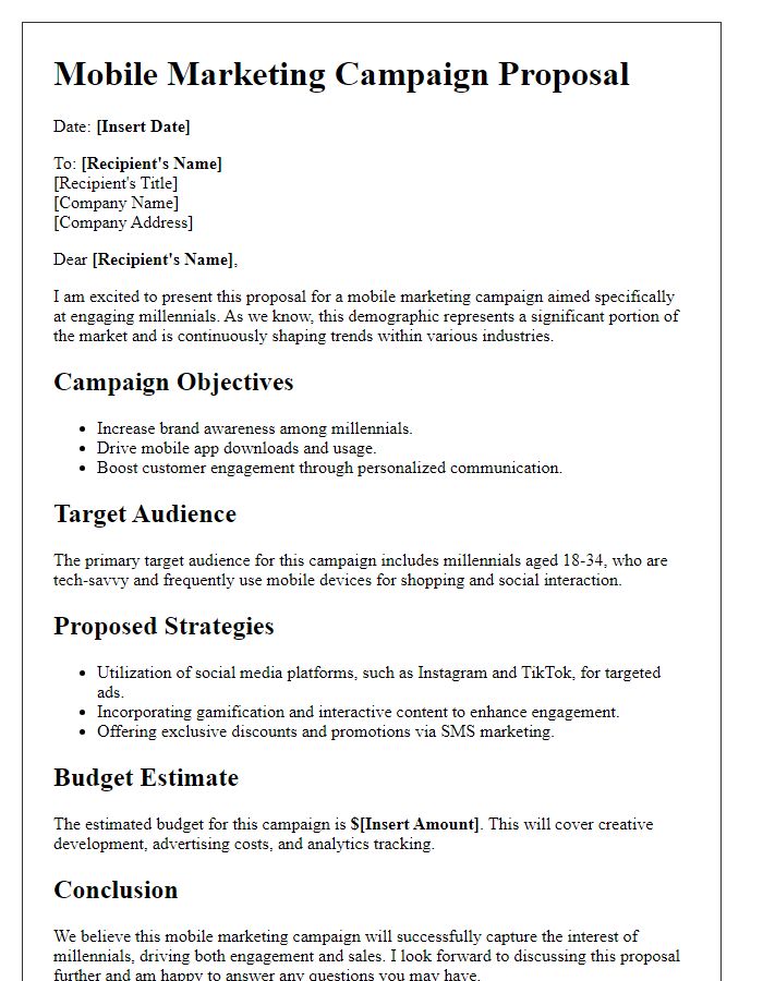 Letter template of mobile marketing campaign proposal targeting millennials