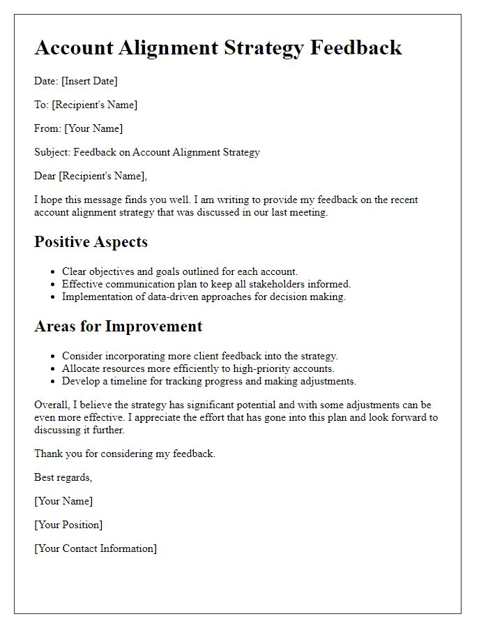 Letter template of account alignment strategy feedback
