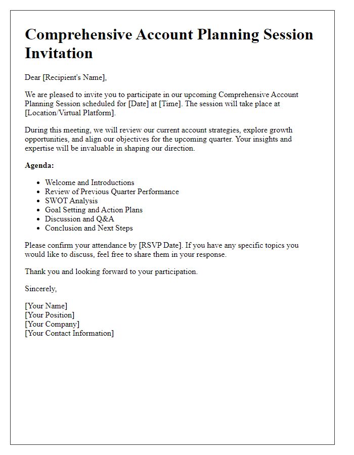 Letter template of comprehensive account planning session