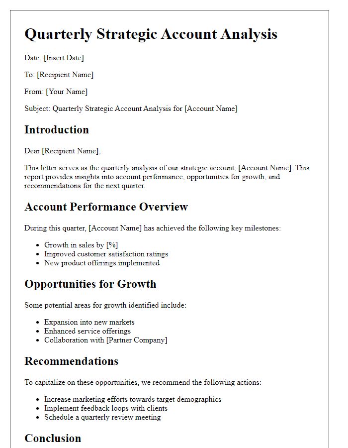 Letter template of quarterly strategic account analysis