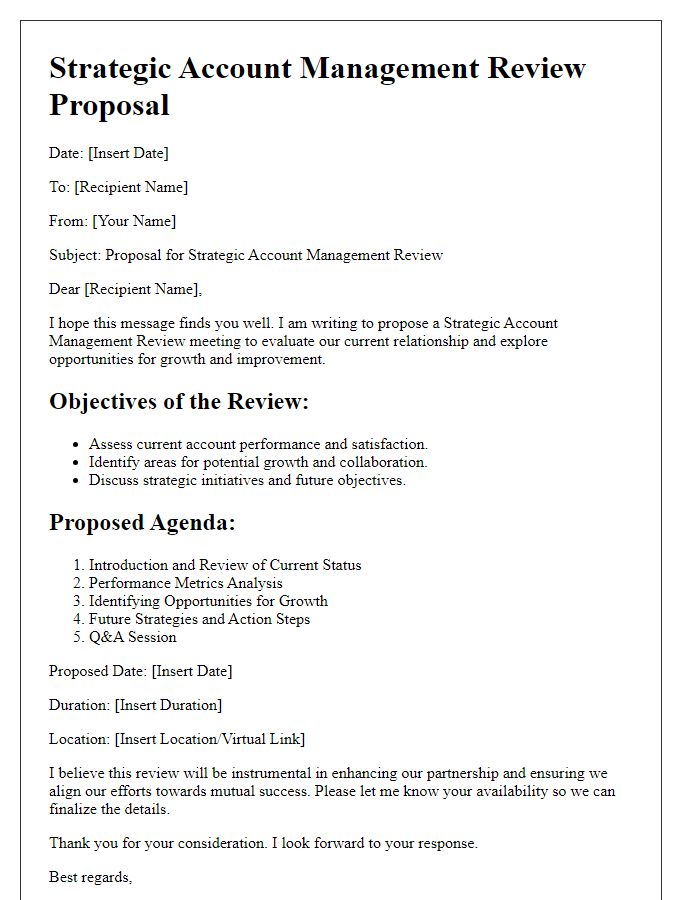 Letter template of strategic account management review proposal