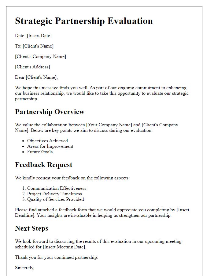 Letter template of strategic client partnership evaluation