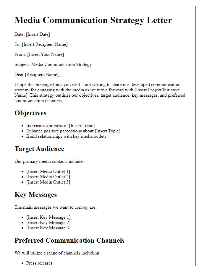 Letter template of communication strategy for media