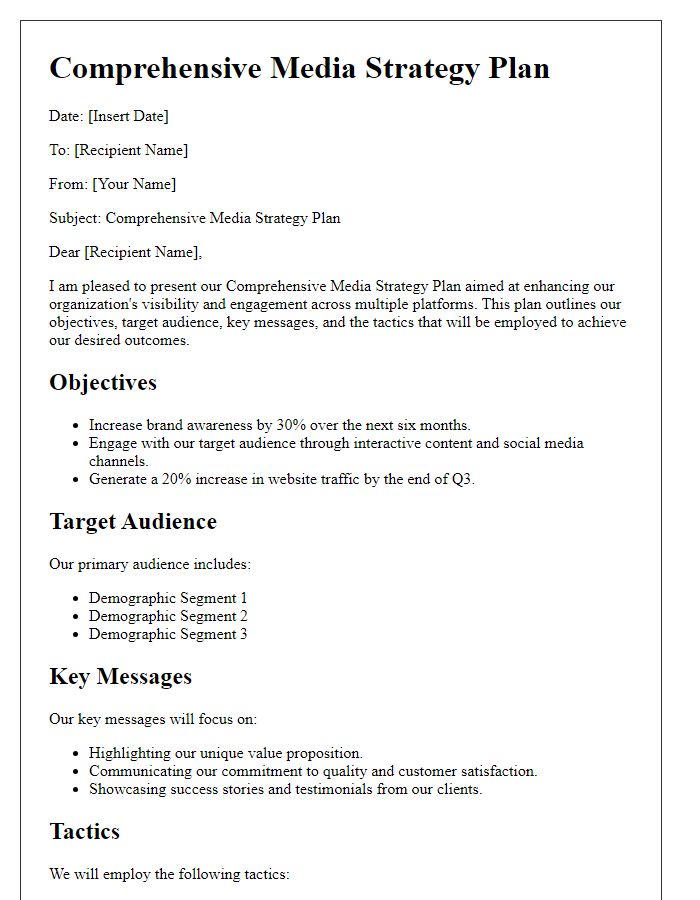 Letter template of comprehensive media strategy plan