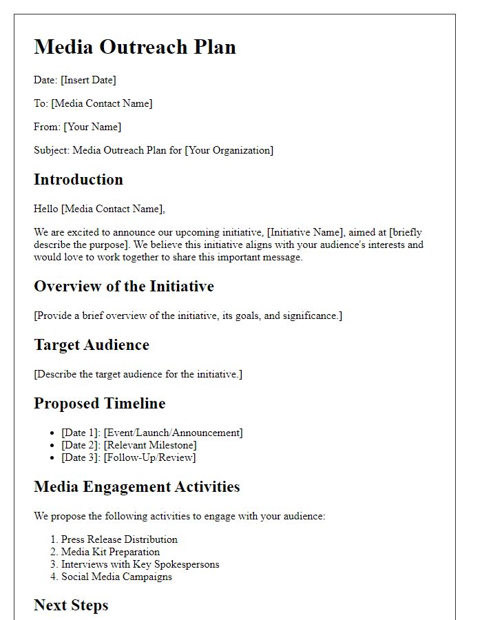 Letter template of media outreach plan