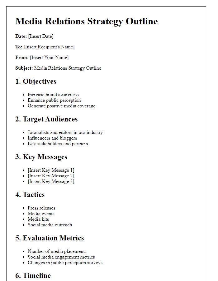 Letter template of media relations strategy outline