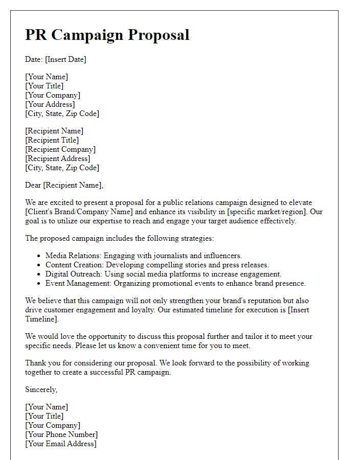 Letter template of PR campaign proposal