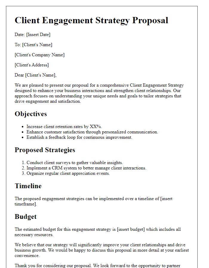 Letter template of client engagement strategy proposal