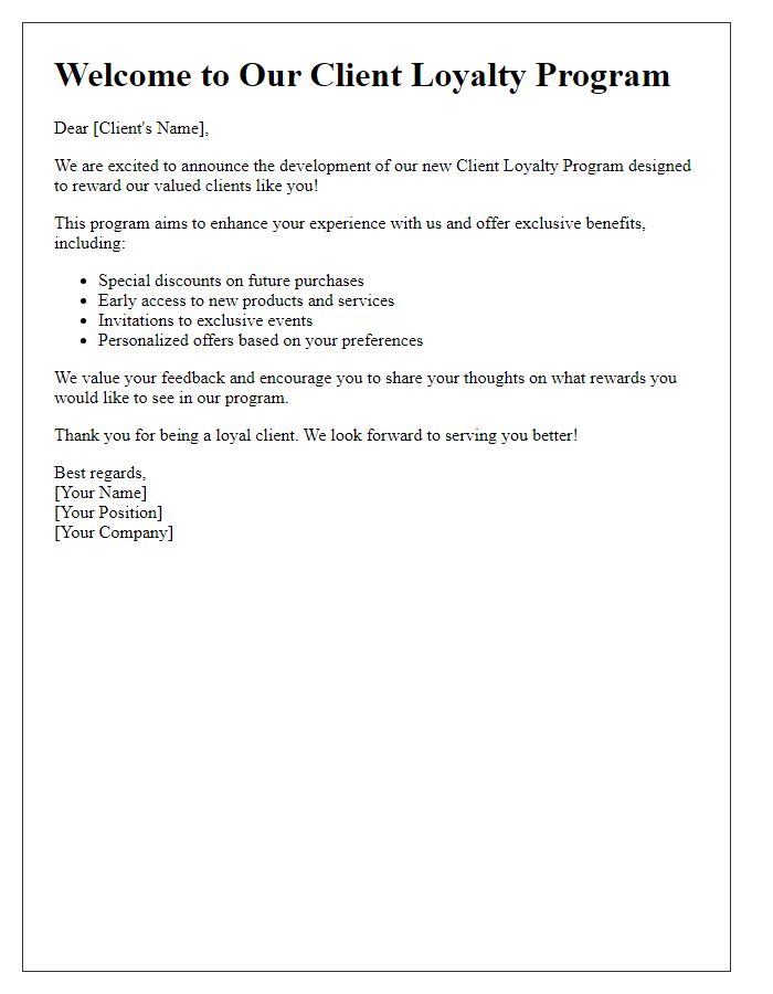 Letter template of client loyalty program development