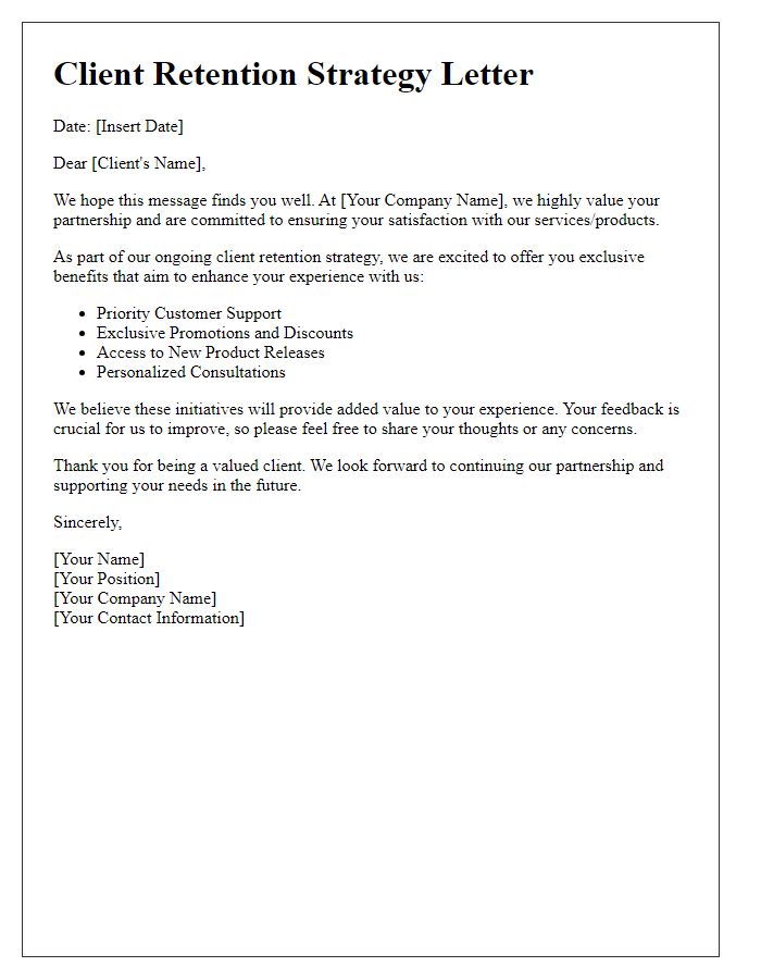 Letter template of client retention strategy