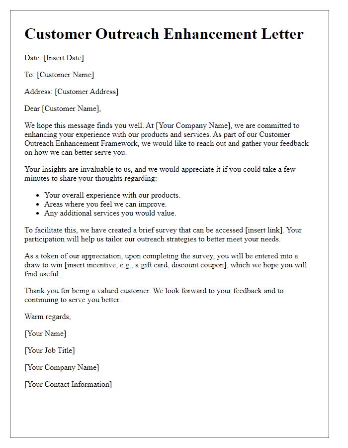 Letter template of customer outreach enhancement framework