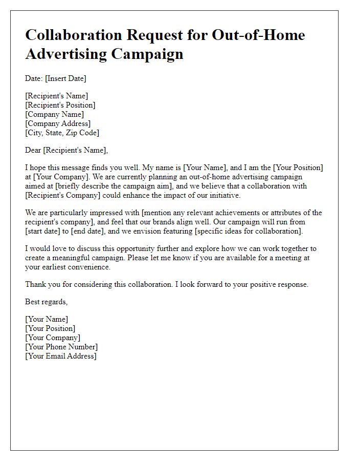 Letter template of collaboration request for out-of-home advertising campaign