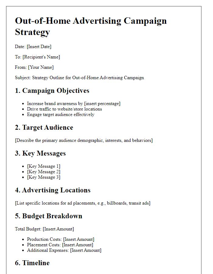 Letter template of strategy outline for out-of-home advertising campaign