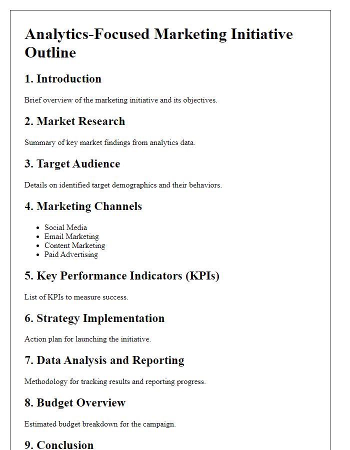 Letter template of analytics-focused marketing initiative outline