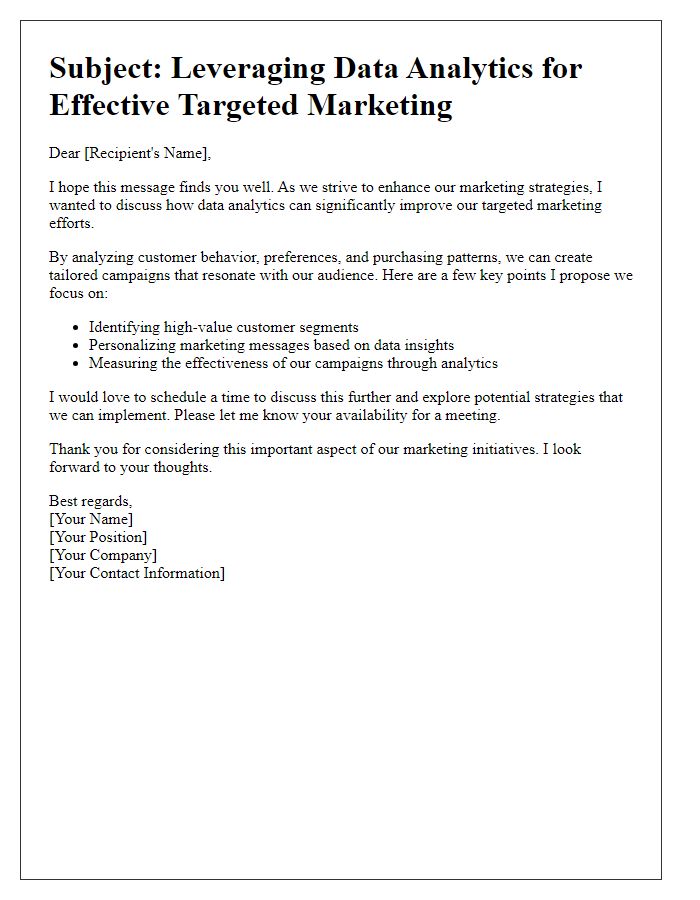 Letter template of data analytics for targeted marketing conversation