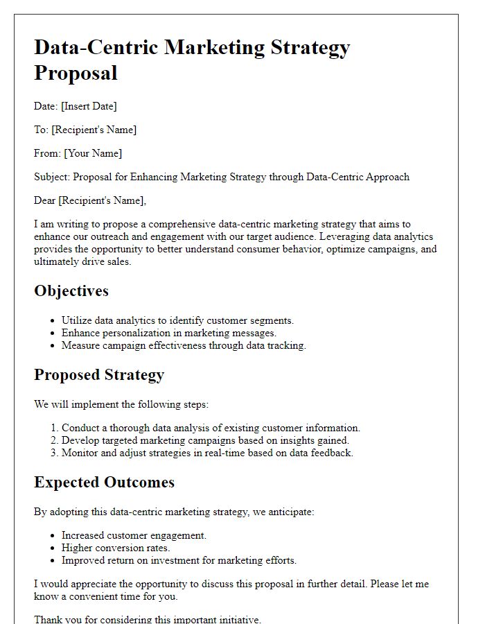 Letter template of data-centric marketing strategy proposal