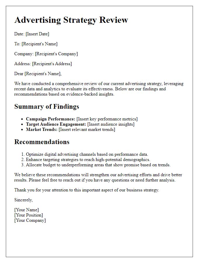 Letter template of evidence-backed advertising strategy review