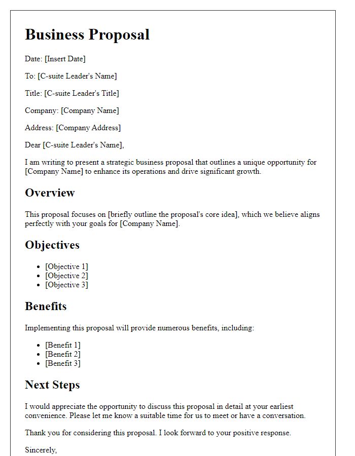 Letter template of business proposal for C-suite leaders