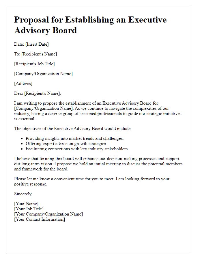 Letter template of executive advisory board proposal