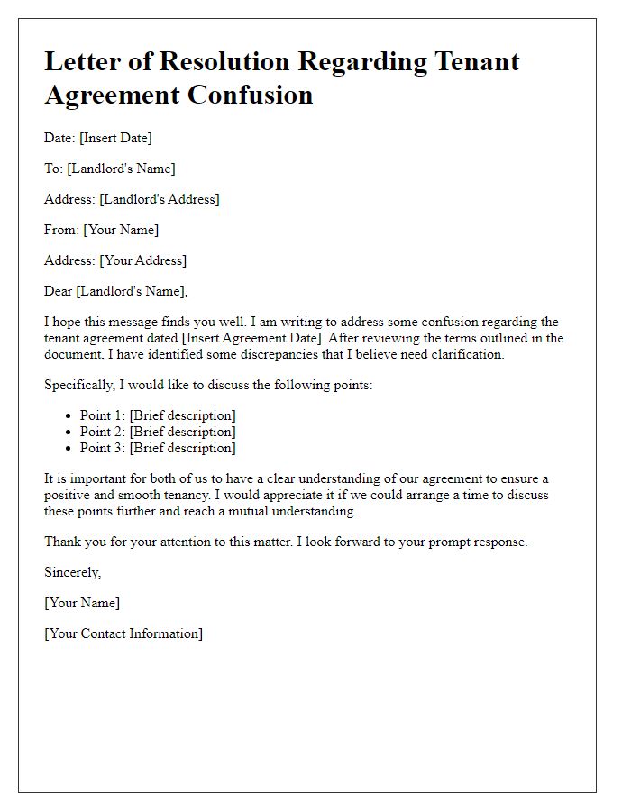 Letter template of tenant agreement confusion resolution