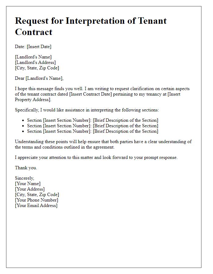 Letter template of tenant contract interpretation request